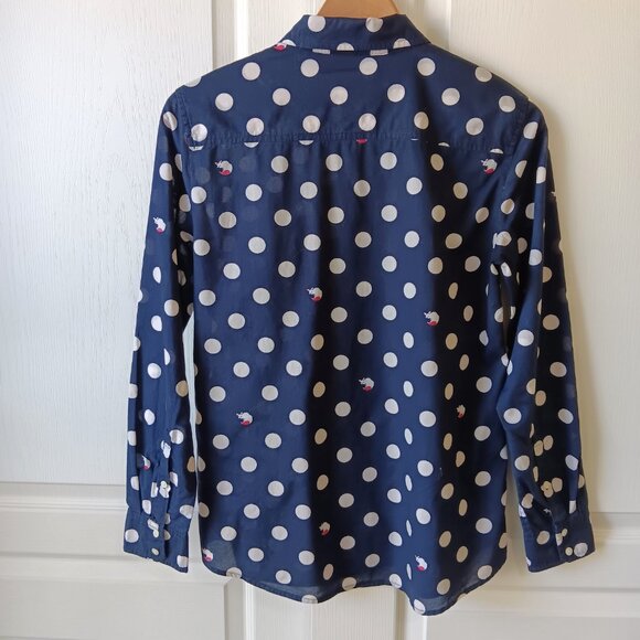Gap Women's Navy Fox Print Polka Dot The Fitted Boyfriend Cotton Shirt Size S - Picture 2 of 15